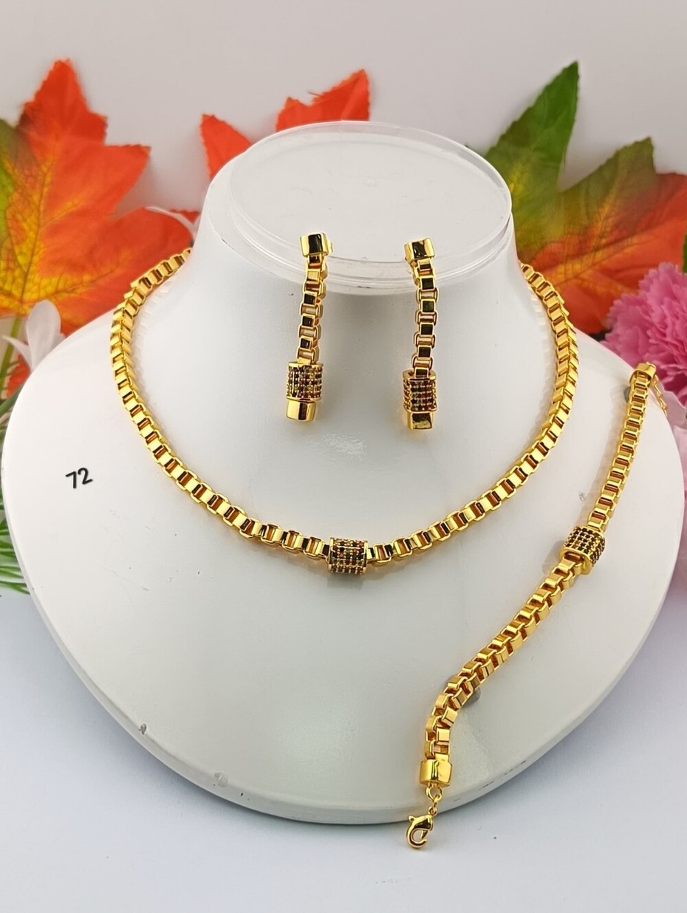 Gold-Tone Box Link Necklace, Bracelet & Earrings Set